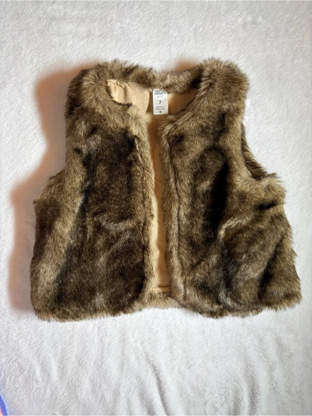 Brand New! Carters brown/tan faux fur vest size 7